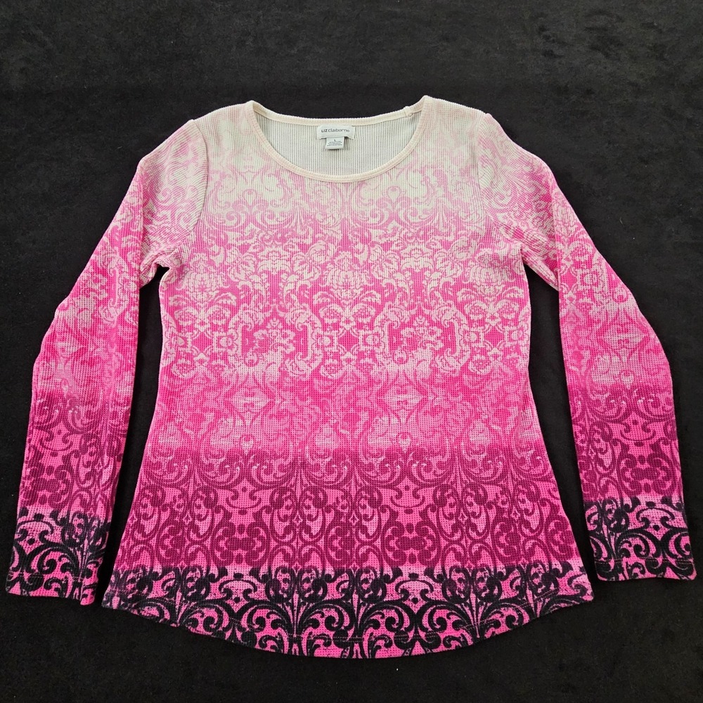 Liz Claiborne Pink Ombre Long Sleeve Light Weight Thermal T-Shirt Women's L